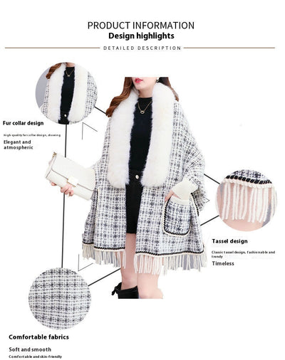 Poncho Cárdigan de Invierno con Cuello de Pelaje Sintético y Borlas - Talla Grande - Image 24
