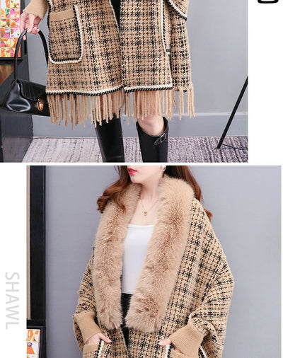 Poncho Cárdigan de Invierno con Cuello de Pelaje Sintético y Borlas - Talla Grande - Image 30