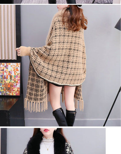 Poncho Cárdigan de Invierno con Cuello de Pelaje Sintético y Borlas - Talla Grande - Image 33
