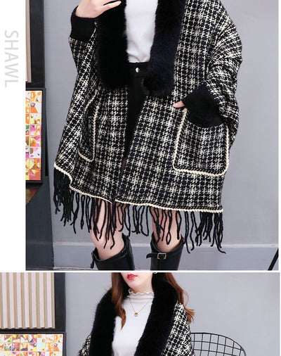 Poncho Cárdigan de Invierno con Cuello de Pelaje Sintético y Borlas - Talla Grande - Image 35