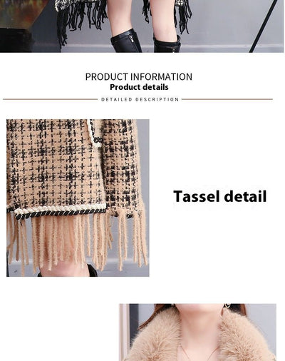 Poncho Cárdigan de Invierno con Cuello de Pelaje Sintético y Borlas - Talla Grande - Image 38