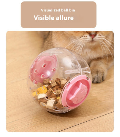 Clear plastic pet tumbler food leakage toy with blue accents and a cat face design, on a wooden floor. - Image 10