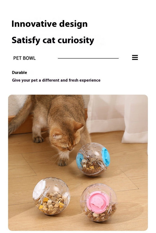 Clear plastic pet tumbler food leakage toy with blue accents and a cat face design, on a wooden floor. - Image 18