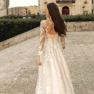 Vestido de Novia Manga Larga Estilo Mori Cuello Redondo Minimalista - Image 21