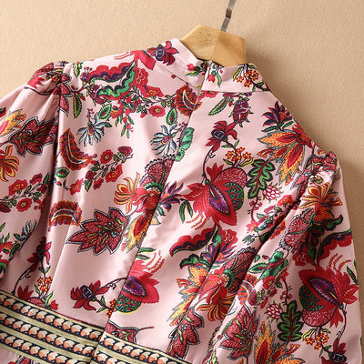 Vestido Estampado con Cuello Alzado y Mangas Abullonadas - Image 8