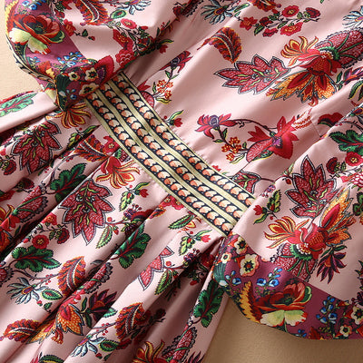 Vestido Estampado con Cuello Alzado y Mangas Abullonadas - Image 9
