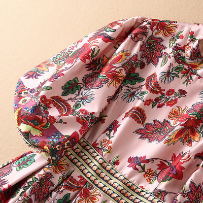 Vestido Estampado con Cuello Alzado y Mangas Abullonadas - Image 16