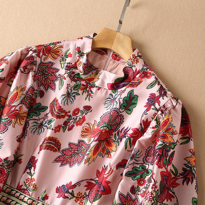 Vestido Estampado con Cuello Alzado y Mangas Abullonadas - Image 17