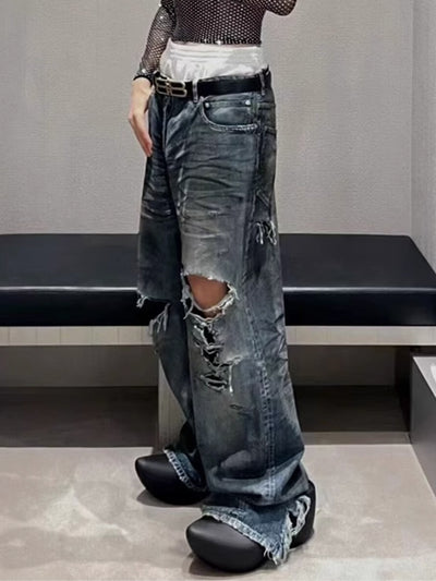 Jeans Retro Rotos Hombre con Textura Desgastada y Pliegues Vintage - Image 18