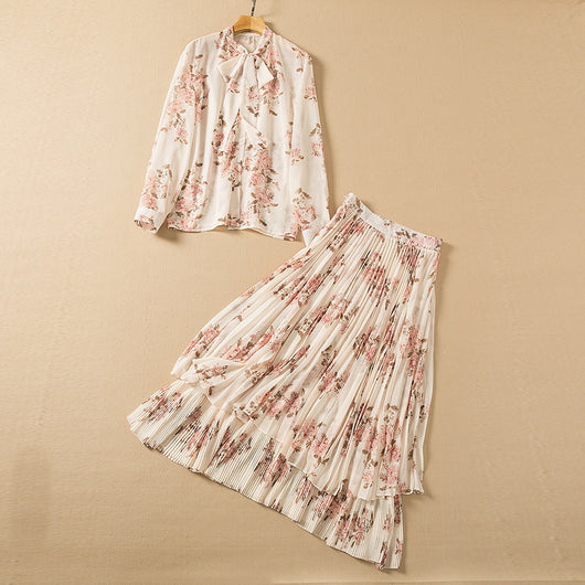 Conjunto Elegante: Blusa Anudada Manga Larga con Falda Plisada - Image 7