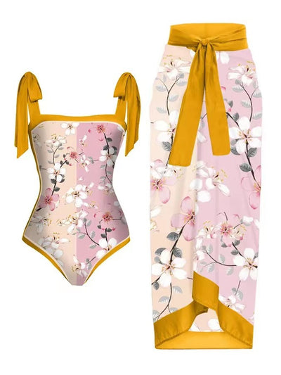 Traje de Baño Dos Piezas Chiffon con Falda Cadera Estampada - Image 60