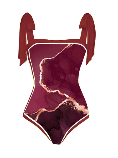 Traje de Baño Dos Piezas Chiffon con Falda Cadera Estampada - Image 67