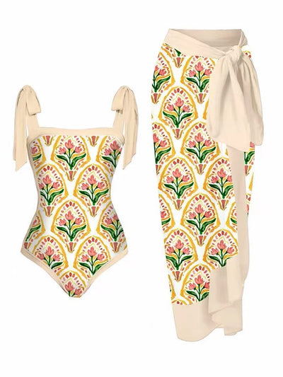 Traje de Baño Dos Piezas Chiffon con Falda Cadera Estampada - Image 83