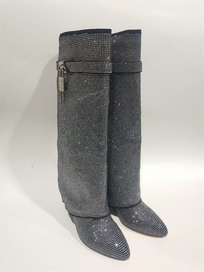 Botas Altas Hasta la Rodilla con Tacón Cuña Súper Alto y Hebilla Tiburón con Strass - Image 42