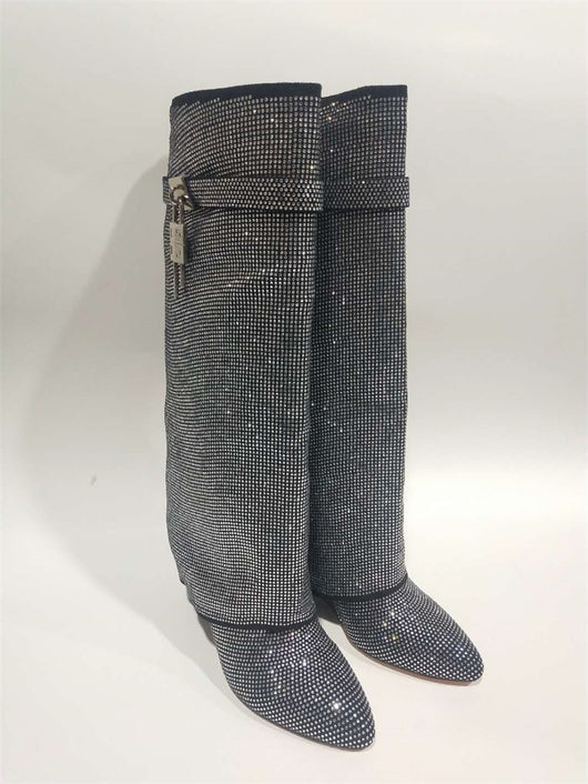 Botas Altas Hasta la Rodilla con Tacón Cuña Súper Alto y Hebilla Tiburón con Strass - Image 42