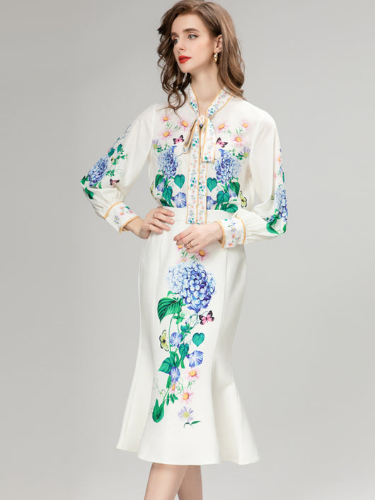 Camisa Verde Estampado Hojas con Cuello Bufanda y Mangas Largas - Image 17