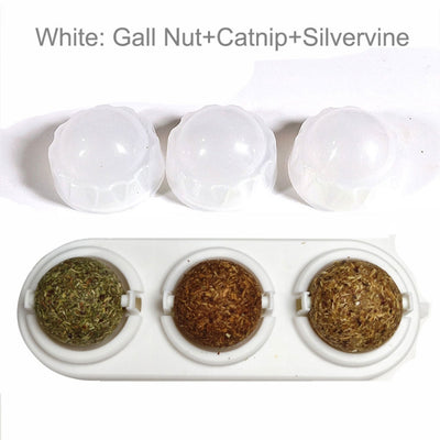 Two self-adhesive rotated catnip lick balls, each in a light blue holder, for cat entertainment. - Image 12