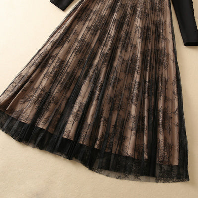 Vestido Largo de Manga Larga con Encaje, Recortes y Malla Tejida - Image 12