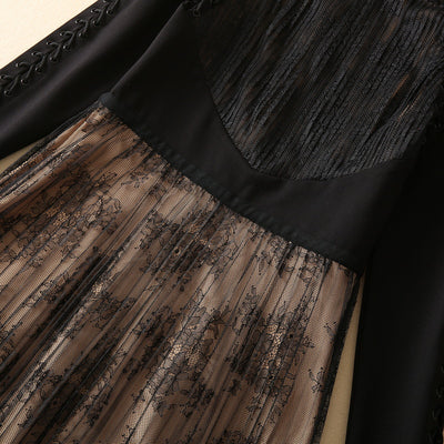 Vestido Largo de Manga Larga con Encaje, Recortes y Malla Tejida - Image 14