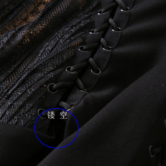 Vestido Largo de Manga Larga con Encaje, Recortes y Malla Tejida - Image 17