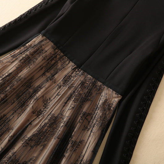 Vestido Largo de Manga Larga con Encaje, Recortes y Malla Tejida - Image 19