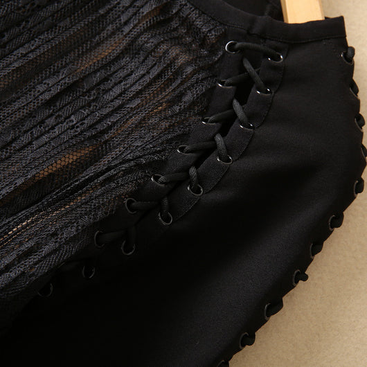 Vestido Largo de Manga Larga con Encaje, Recortes y Malla Tejida - Image 21