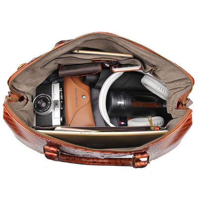 Bolso de Viaje de Cuero Genuino con Estampado Cocodrilo - Image 10