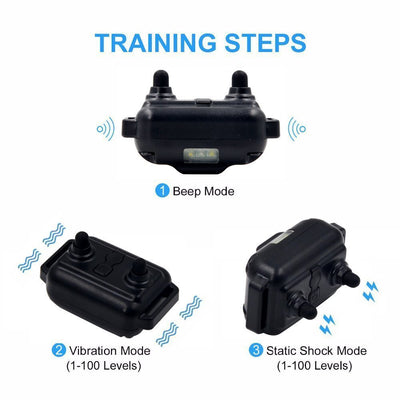 Three electric dog training collars in black, orange, and yellow with receivers, alongside a black and yellow remote control. - Image 25