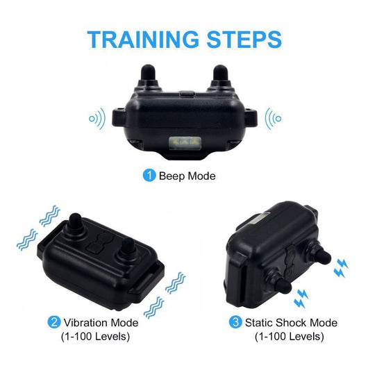 Three electric dog training collars in black, orange, and yellow with receivers, alongside a black and yellow remote control. - Image 25