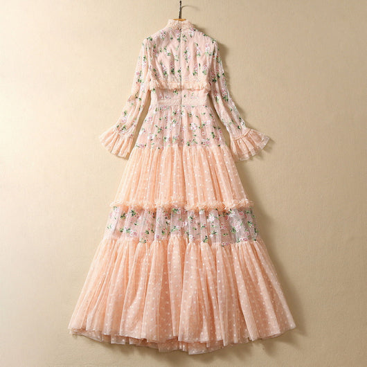 Vestido Largo de Encaje Floral Bordado con Mangas Largas - Image 15
