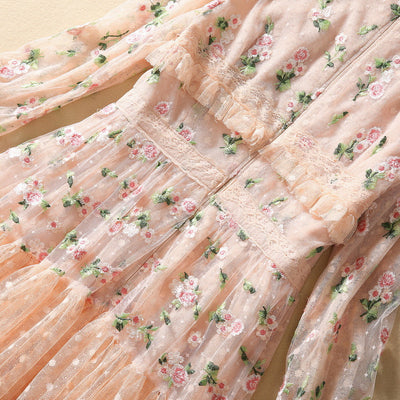 Vestido Largo de Encaje Floral Bordado con Mangas Largas - Image 16