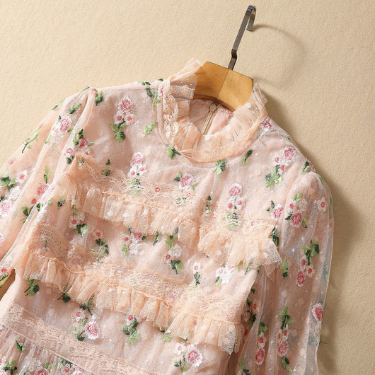 Vestido Largo de Encaje Floral Bordado con Mangas Largas - Image 20