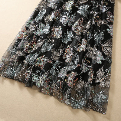 Vestido Largo con Mangas y Diseño de Mariposas Lentejuelas Brillantes - Image 11