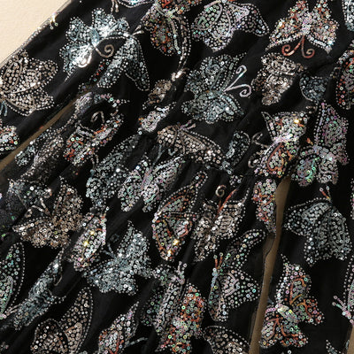 Vestido Largo con Mangas y Diseño de Mariposas Lentejuelas Brillantes - Image 12