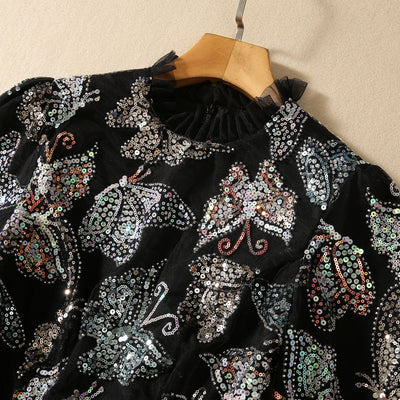 Vestido Largo con Mangas y Diseño de Mariposas Lentejuelas Brillantes - Image 14
