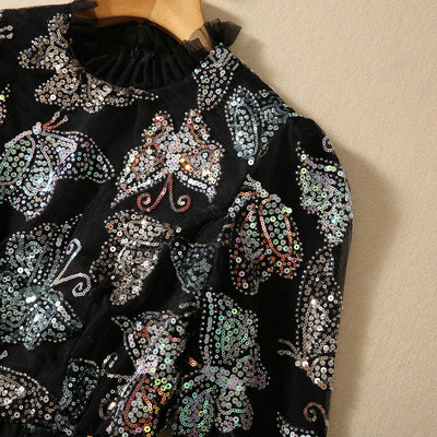 Vestido Largo con Mangas y Diseño de Mariposas Lentejuelas Brillantes - Image 15