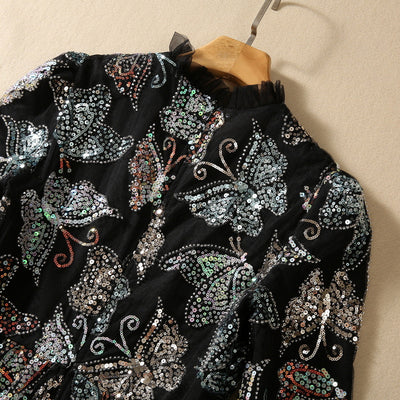 Vestido Largo con Mangas y Diseño de Mariposas Lentejuelas Brillantes - Image 17
