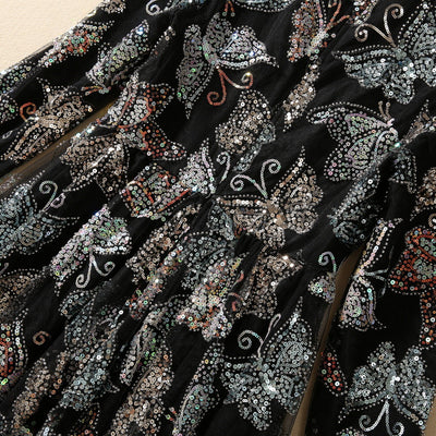 Vestido Largo con Mangas y Diseño de Mariposas Lentejuelas Brillantes - Image 20