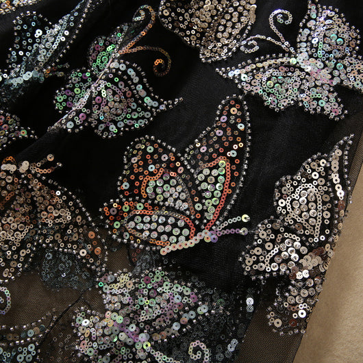 Vestido Largo con Mangas y Diseño de Mariposas Lentejuelas Brillantes - Image 21