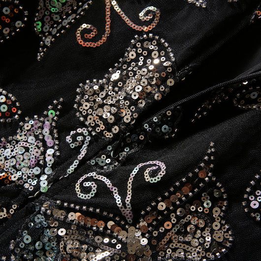 Vestido Largo con Mangas y Diseño de Mariposas Lentejuelas Brillantes - Image 22