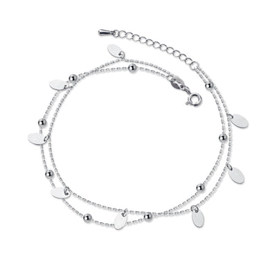 Pulsera Tobillera Plata S925 Doble Capa Diseño Minimalista Ovalada Brillante - Image 13
