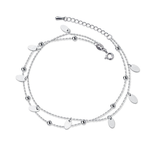 Pulsera Tobillera Plata S925 Doble Capa Diseño Minimalista Ovalada Brillante - Image 13