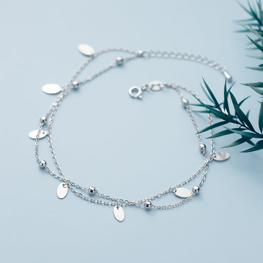 Pulsera Tobillera Plata S925 Doble Capa Diseño Minimalista Ovalada Brillante - Image 16