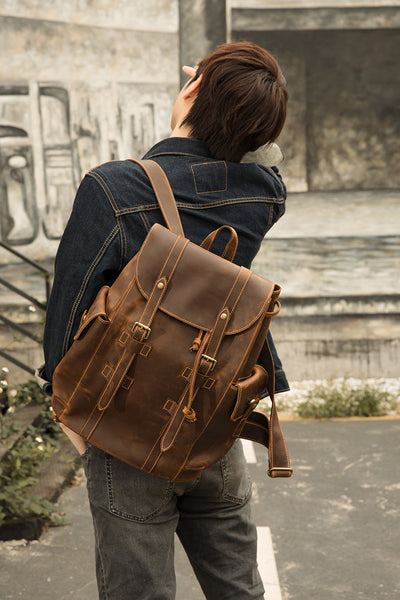 Mochila de Cuero Retro Crazy Horse para Hombre - Bolsa Casual Versátil - Image 18