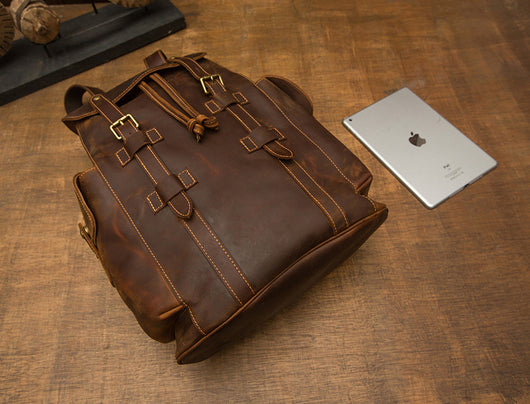 Mochila de Cuero Retro Crazy Horse para Hombre - Bolsa Casual Versátil - Image 19