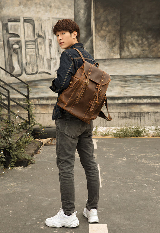Mochila de Cuero Retro Crazy Horse para Hombre - Bolsa Casual Versátil - Image 22