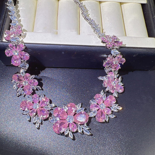 Conjunto de Joyería Floral con Circonita Completa: Collar, Aretes, Pulsera y Anillo - Image 14