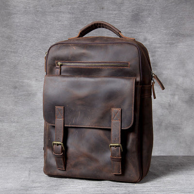 Mochila de Cuero Genuino Estilo Retro - Bolsa de Viaje Artesanal Piel Vacuno Primera Capa - Image 25