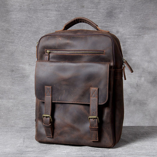 Mochila de Cuero Genuino Estilo Retro - Bolsa de Viaje Artesanal Piel Vacuno Primera Capa - Image 25