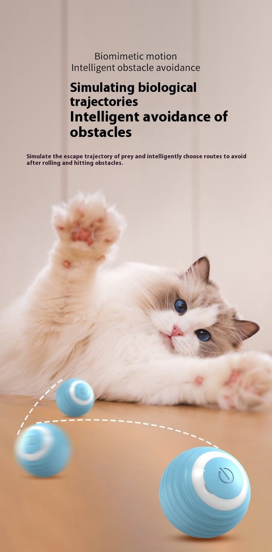 Blue smart pet toy ball with a glowing yellow power button, an electronic interactive toy for dogs and cats. - Image 21